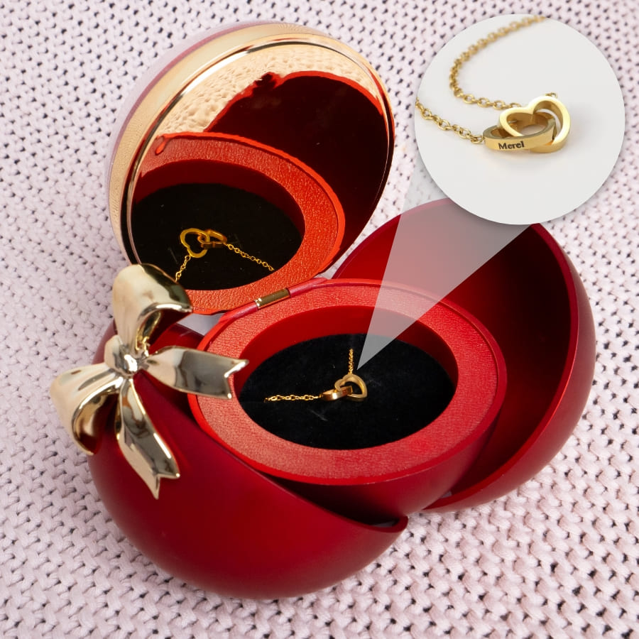 Rosa Eterna in Cofanetto a Cuore — Collana Doppio Cuore Incisa — 8