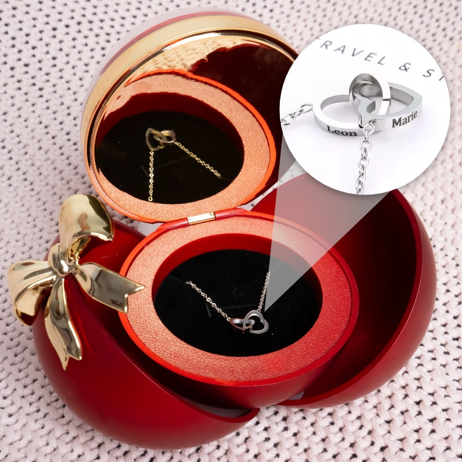 Rosa Eterna in Cofanetto a Cuore — Collana Doppio Cuore Incisa — 9