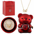 Veltene Milano - Orsetto con rosa eterna e collana incisa - 1