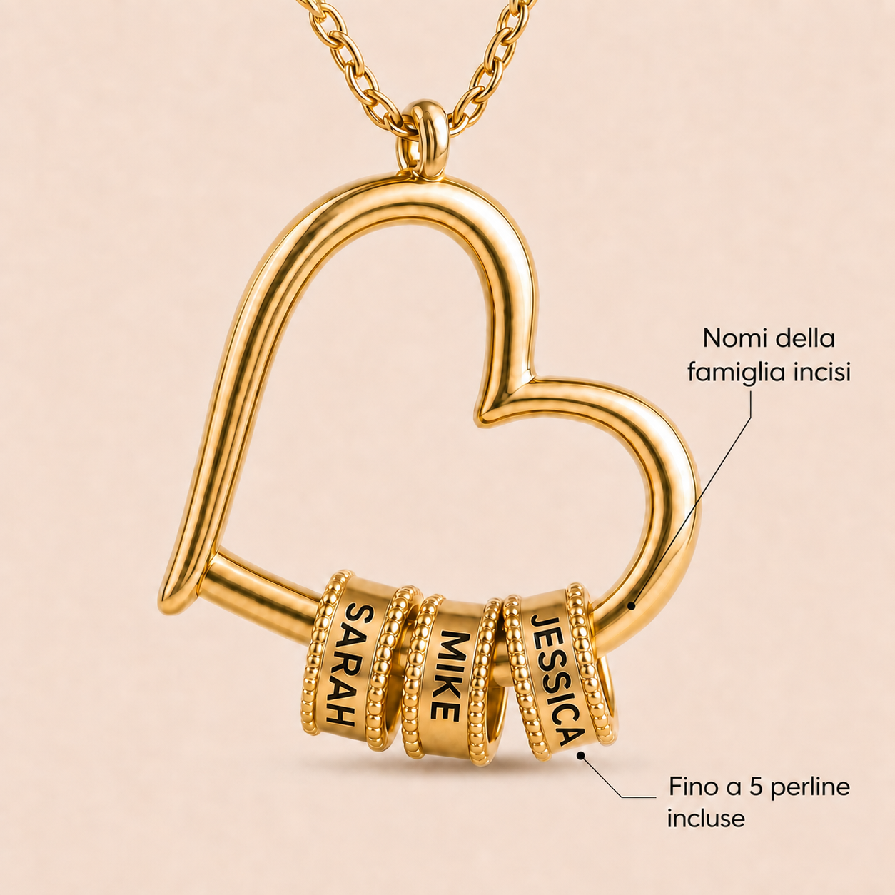 Collana Cuore della Famiglia Personalizzata — Fino a 5 Nomi — 3