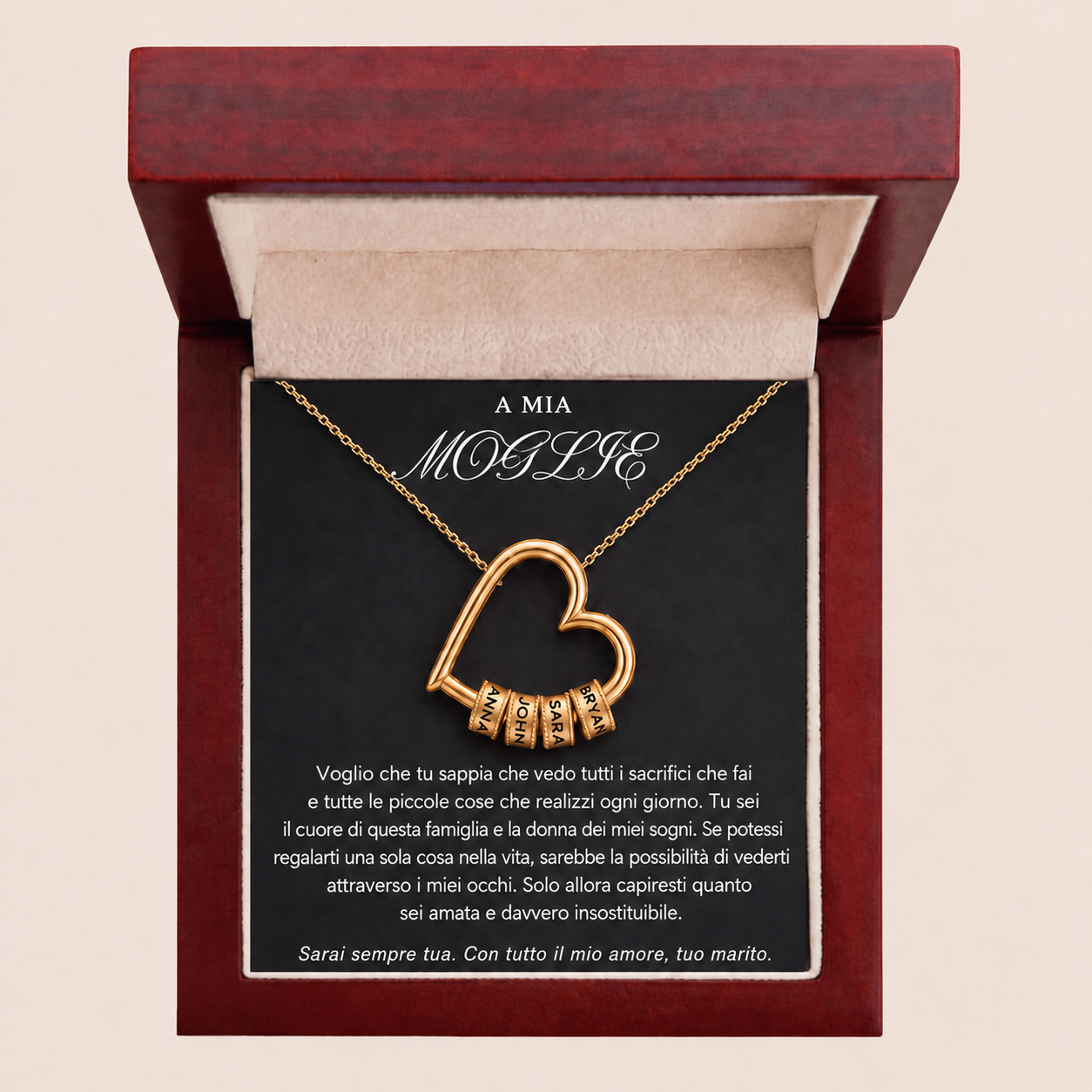 Collana Cuore della Famiglia Personalizzata — Fino a 5 Nomi — 6