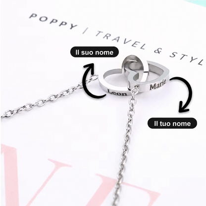 Rosa Eterna in Cofanetto a Cuore — Collana Doppio Cuore Incisa — 10