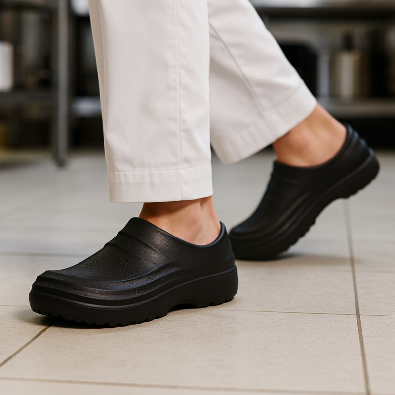 Zoccoli comfort indossati in cucina